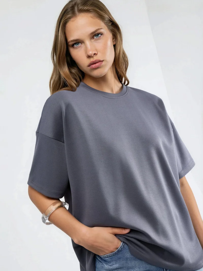 HICCUP Oversized Crew Neck Modal Touch Knitted T-Shirt