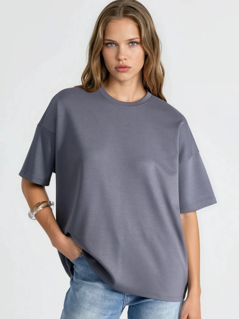 هيكاب Oversized Crew Neck Modal Touch Knitted T-Shirt