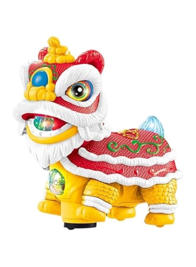 Chinese Lions Dance Toys,Lions Dance with Lights and Music, Funny Shaking Heads Lions Dance Toys for Kids, Chinese New Year Decorations (Red) - Image 1