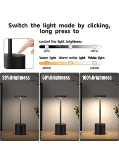 Beauenty Rechargeable Cordless Metal Table Lamp Outdoor Portable Battery Operated Desk Lamps 3-Levels Brightness Wireless Powered Small Night Light for Restaurants Garden Patio Bedroom Black  - Image 2