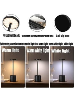 Beauenty Rechargeable Cordless Metal Table Lamp Outdoor Portable Battery Operated Desk Lamps 3-Levels Brightness Wireless Powered Small Night Light for Restaurants Garden Patio Bedroom Black  - Image 3