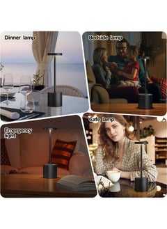 Beauenty Rechargeable Cordless Metal Table Lamp Outdoor Portable Battery Operated Desk Lamps 3-Levels Brightness Wireless Powered Small Night Light for Restaurants Garden Patio Bedroom Black  - Image 5