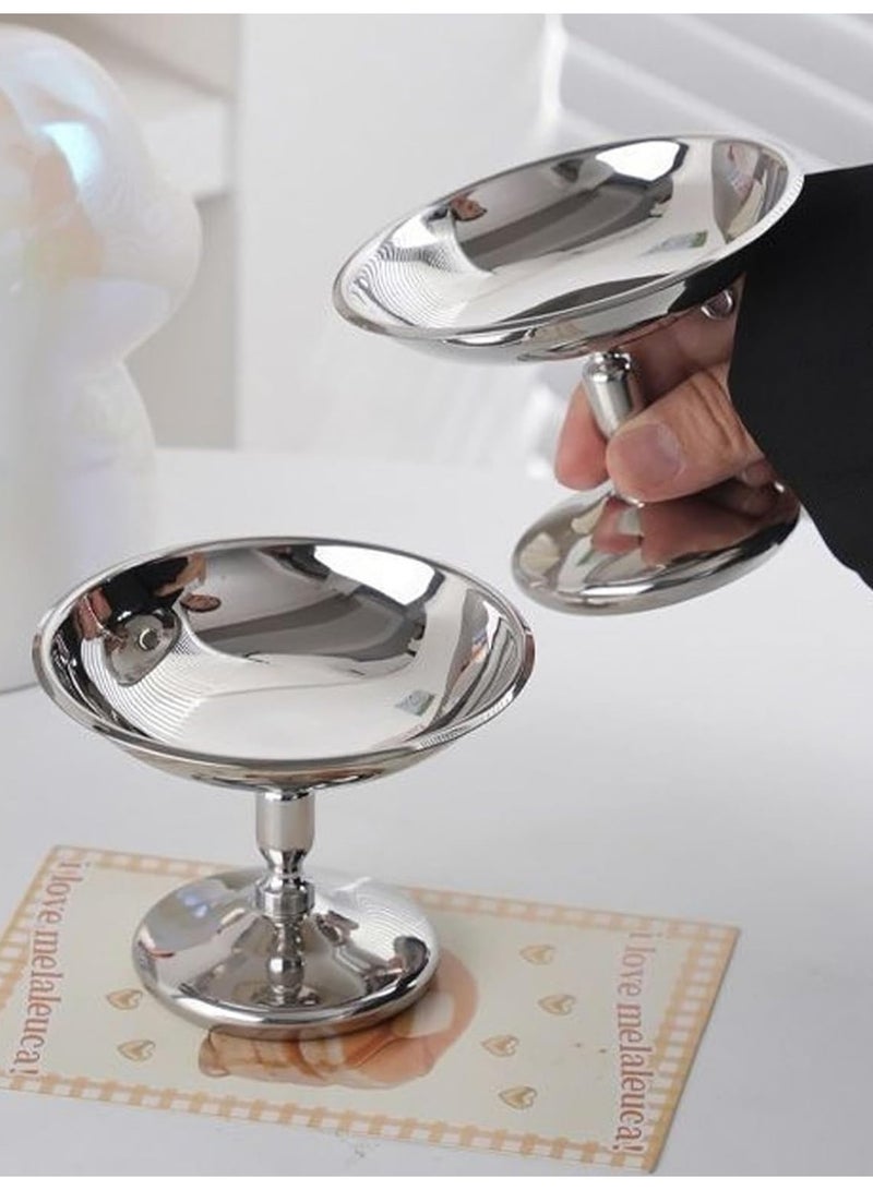 JoyousSto Stainless Steel Ice Cream Bowls Vintage Silver Serving Pudding Dessert Cup Sauce Bowls Metal Round Footed Yogurt Snack Candy Cups for Mousse Fruit Salad Cake Wedding Party Favor - Image 4