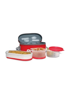 Plastic Double Decker Lunch Box, With Lunch Bag - Red