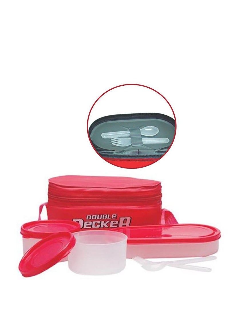 Milton - Plastic Double Decker Lunch Box, With Lunch Bag - Red - Image 1