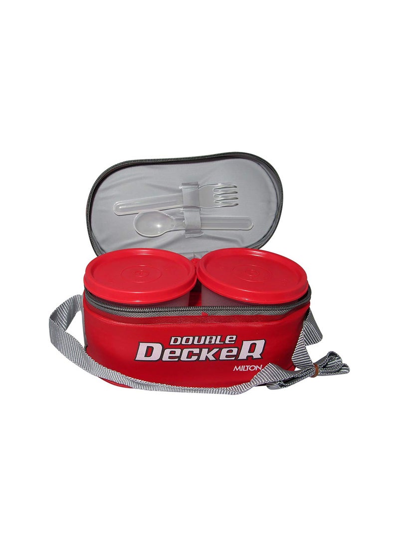 Milton - Plastic Double Decker Lunch Box, With Lunch Bag - Red - Image 1