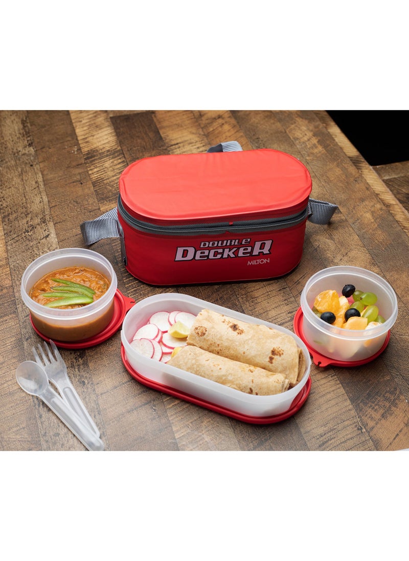 Milton - Plastic Double Decker Lunch Box, With Lunch Bag - Red - Image 1