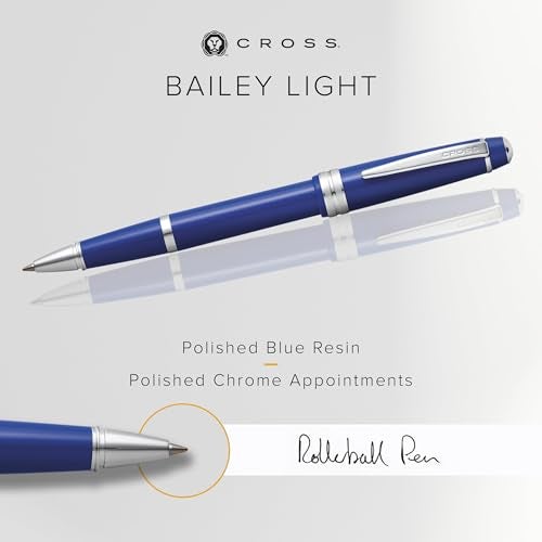 Cross Bailey Light Refillable Rollerball Pen Presented in a Everyday Gift Box - Medium Point, Black Ink, Polished Blue - Image 2