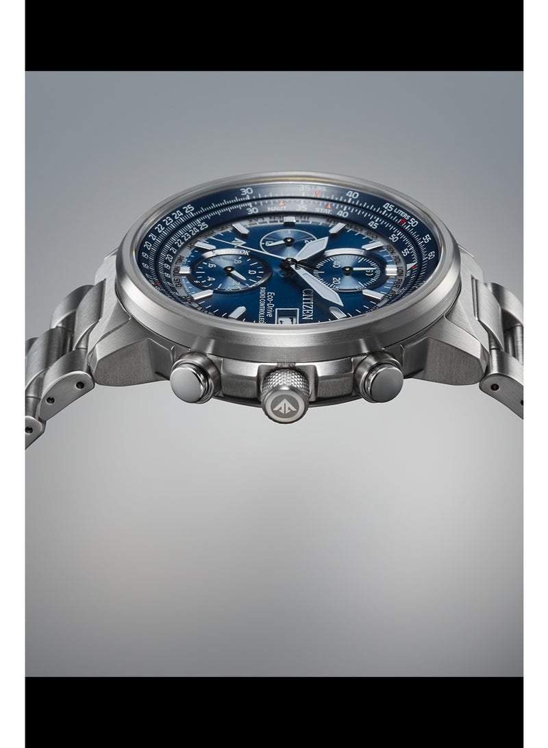 CITIZEN بروماستر سكاي إيكو درايف AT8300-58L، 41 مم قرص أزرق، سوار من الفولاذ المقاوم للصدأ الفضي، كرونوغراف متحكم فيه بالراديو، 200 م مقاومة للماء - Image 5