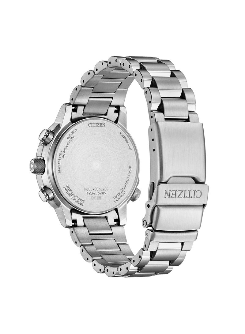 CITIZEN بروماستر سكاي إيكو درايف AT8300-58L، 41 مم قرص أزرق، سوار من الفولاذ المقاوم للصدأ الفضي، كرونوغراف متحكم فيه بالراديو، 200 م مقاومة للماء - Image 4