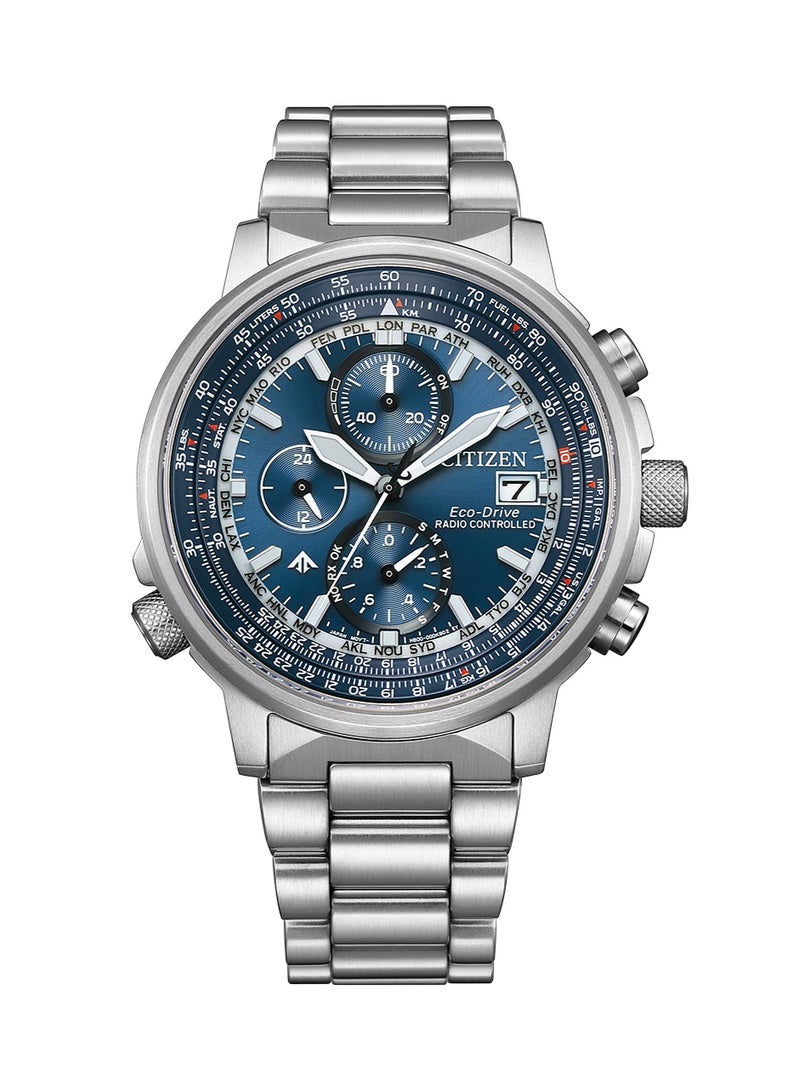 CITIZEN بروماستر سكاي إيكو درايف AT8300-58L، 41 مم قرص أزرق، سوار من الفولاذ المقاوم للصدأ الفضي، كرونوغراف متحكم فيه بالراديو، 200 م مقاومة للماء - Image 2