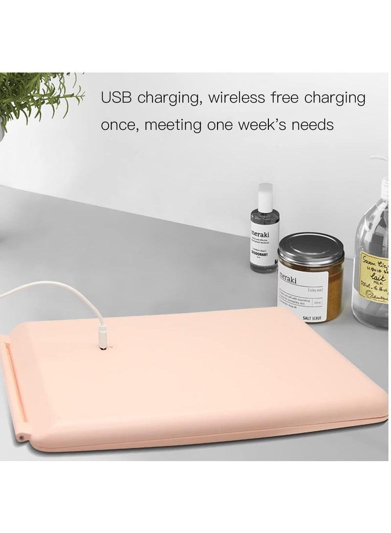 Captaintech Portable Travel Size Makeup Mirror, Foldable Compact HD Vanity Mirror 3 Color Adjustable Brightness LED Lighting, Handheld Dimmable Cosmetic Mirror, USB Rechargeable Touch Control, Pink - Image 5