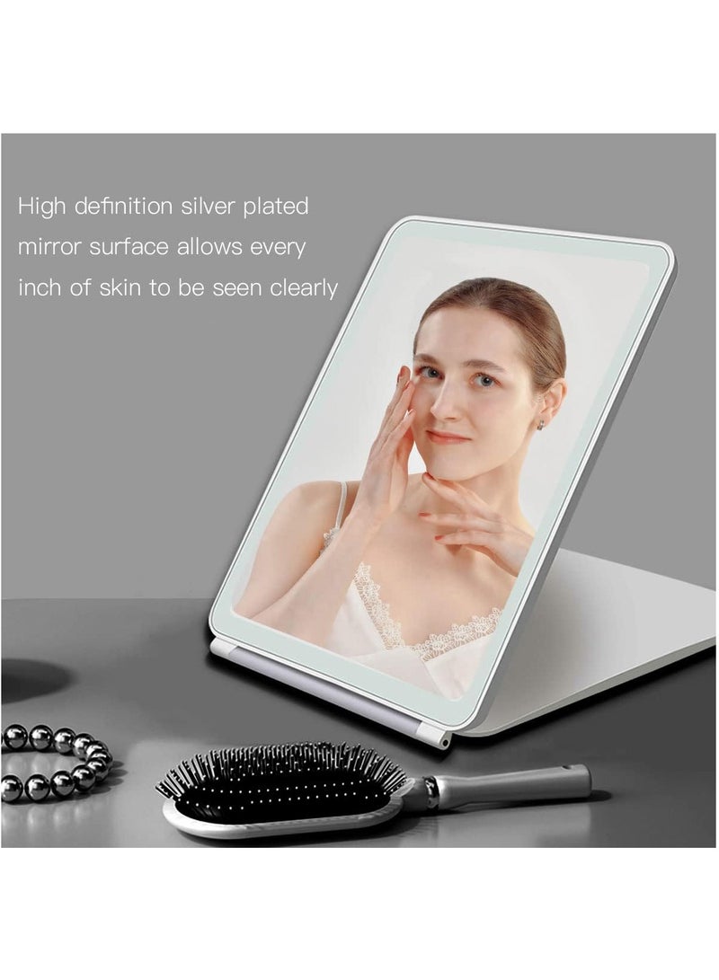 Captaintech Portable Travel Size Makeup Mirror, Foldable Compact HD Vanity Mirror 3 Color Adjustable Brightness LED Lighting, Handheld Dimmable Cosmetic Mirror, USB Rechargeable Touch Control, Pink - Image 2