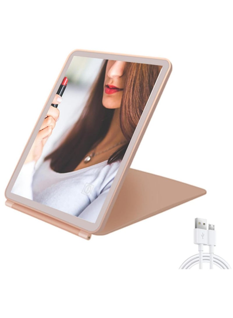 Captaintech Portable Travel Size Makeup Mirror, Foldable Compact HD Vanity Mirror 3 Color Adjustable Brightness LED Lighting, Handheld Dimmable Cosmetic Mirror, USB Rechargeable Touch Control, Pink - Image 1