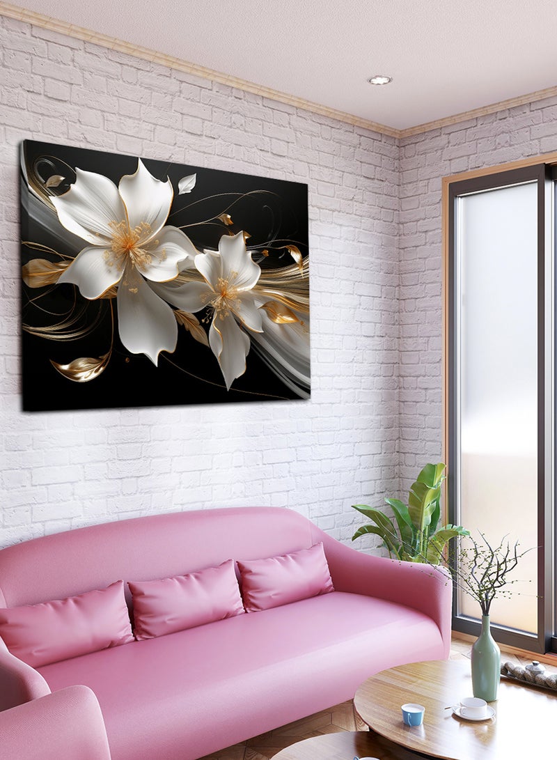 لوحة كانفاس على إطار خشبي بتصميم زهور - Image 1