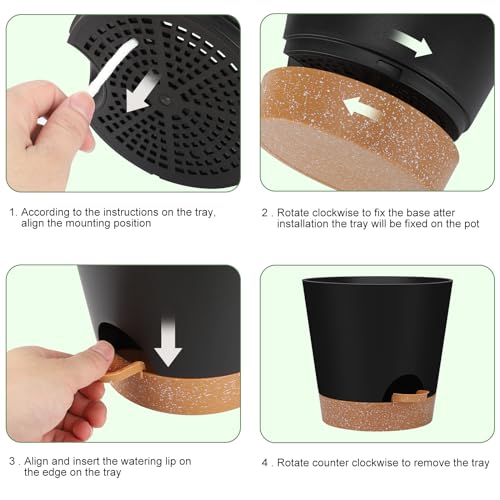 YNNICO Indoor Self Watering Planters with Drainage Holes and Saucers, 8, 7, 6.5, 6, 5.5, 5 Inches, Black, 6 Pots - Image 4