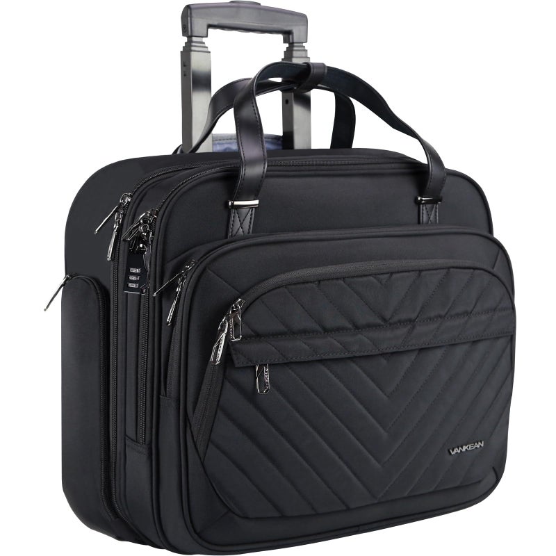 VANKEAN Rolling Laptop Bag Women with Wheels, 15.6 Inch Rolling Briefcase for Women, Water Repellent Overnight Rolling Computer Bag with RFID Pockets for Travel Business Work, Black - Image 1
