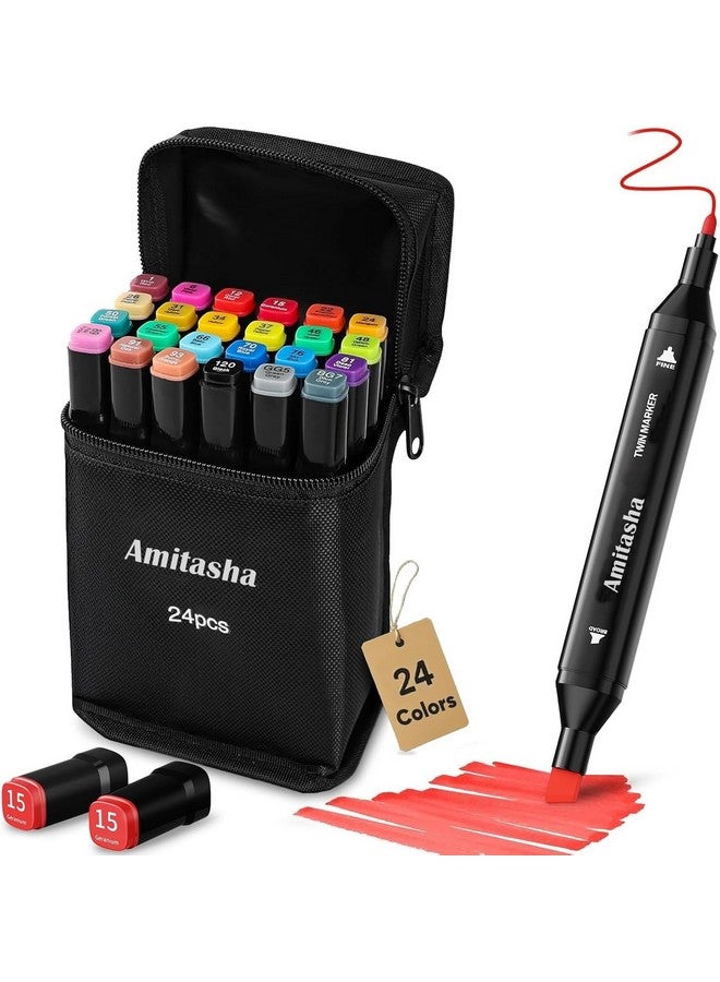 Amitasha 24 Shades Dual Sided Art Markers Pen Set Chisel Tip Color Sketch Pens for Wood, Canvas, Stone, Rock Painting, Glass, Ceramic Surfaces, DIY Crafts Making Creative Supplies - Image 1
