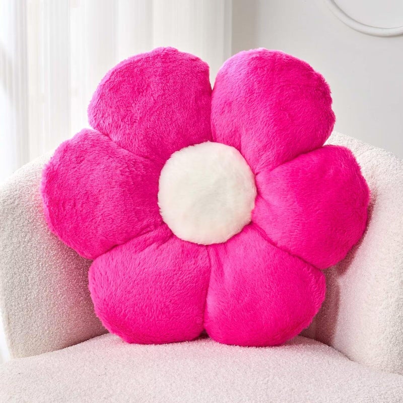 Kcvvcr Hot Pink Flower Pillow, Cute Decorative Flower Shaped Throw Pillow with Faux Rabbit Fur, 14.9" Soft Flower Plush Throw Pillow Floor Pillows Room DÃ©cor for Bedroom Living Room - Image 1
