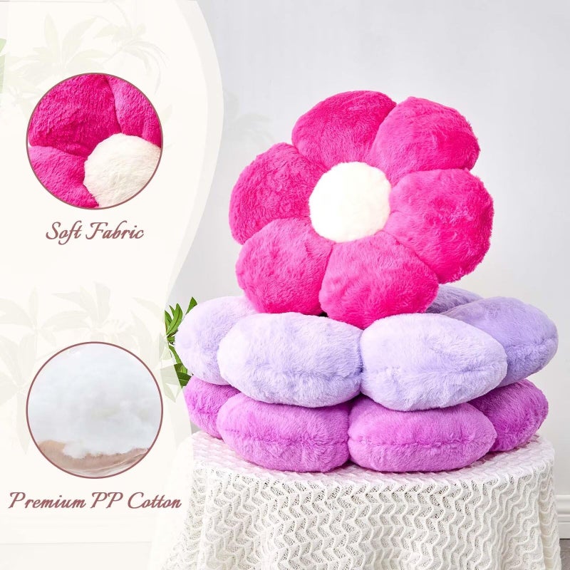 Kcvvcr Hot Pink Flower Pillow, Cute Decorative Flower Shaped Throw Pillow with Faux Rabbit Fur, 14.9" Soft Flower Plush Throw Pillow Floor Pillows Room DÃ©cor for Bedroom Living Room - Image 4