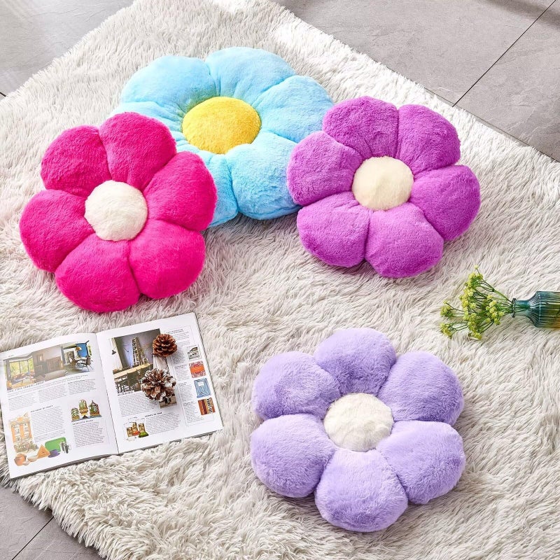 Kcvvcr Hot Pink Flower Pillow, Cute Decorative Flower Shaped Throw Pillow with Faux Rabbit Fur, 14.9" Soft Flower Plush Throw Pillow Floor Pillows Room DÃ©cor for Bedroom Living Room - Image 3