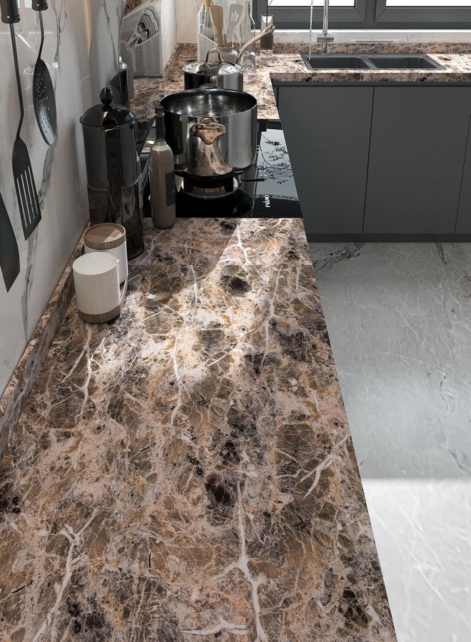 BAYYA Extra Wide Marble Granite Peel and Stick Wallpaper Brown Thicken Waterproof Self-Adhesive 31.5x157inch Dark Countertop Contact Paper for Kitchen Bathroom DIY Wall Stickers Marble Vinyl Wrap - Image 3