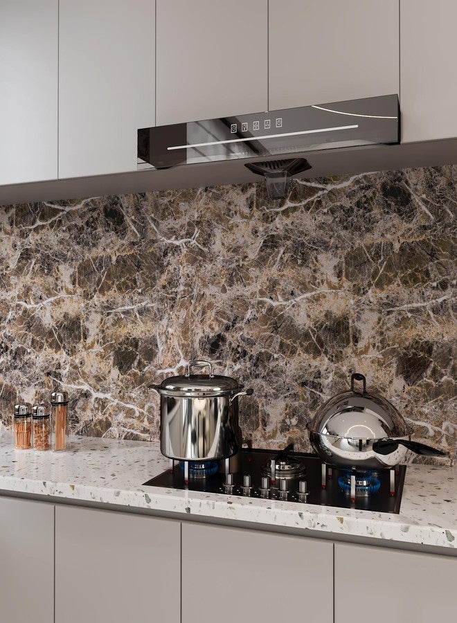 BAYYA Extra Wide Marble Granite Peel and Stick Wallpaper Brown Thicken Waterproof Self-Adhesive 31.5x157inch Dark Countertop Contact Paper for Kitchen Bathroom DIY Wall Stickers Marble Vinyl Wrap - Image 2