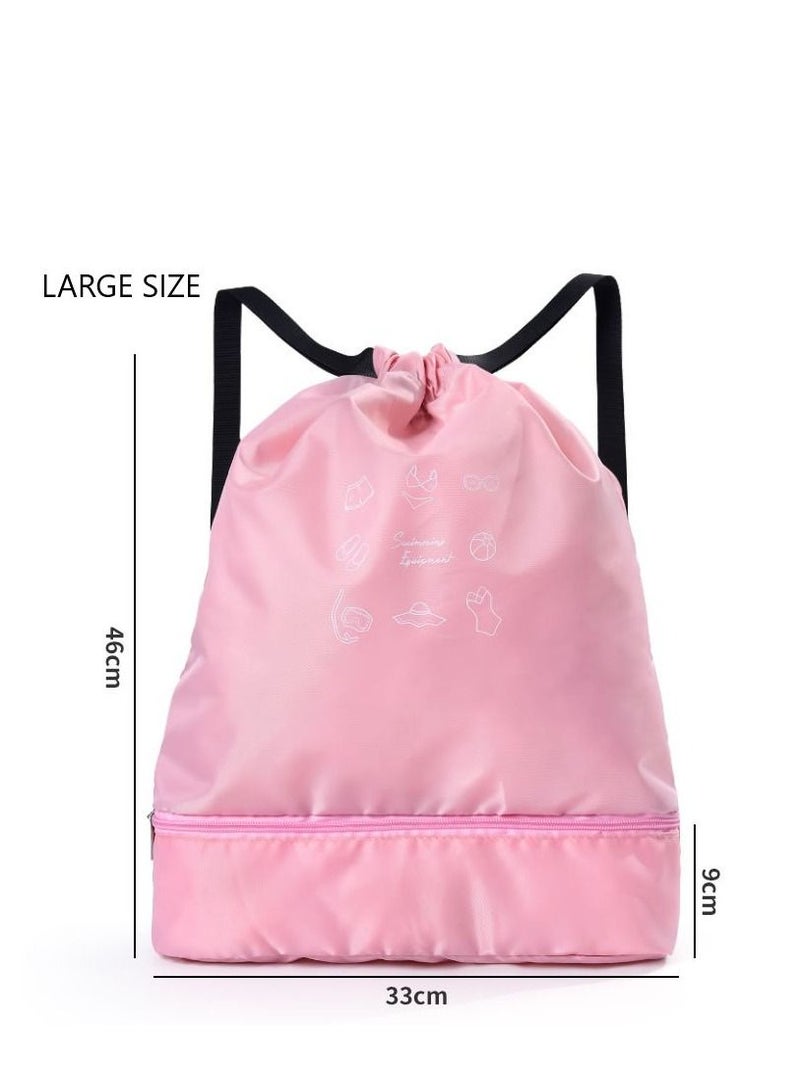 NIBEMINENT Pink Backpack With Shoe Bag Durable Swimming String Sack Handle For Sports Gym Yoga Beach Travel - Image 1