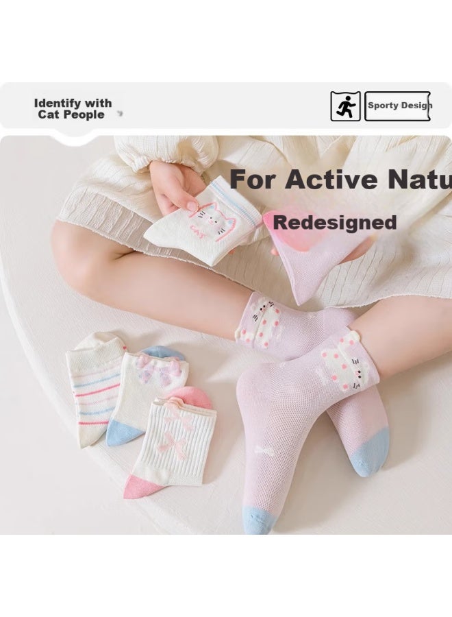Miiow Girls' Socks, Summer Thin Style, Children's Cotton Socks, Breathable Mesh Socks, Mid-calf Socks For Girls, Baby Summer Socks - Image 2