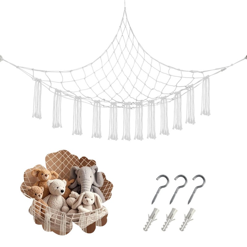 Bozenu 59 x 47 inches Stuffed Animal Hammock Corner Net, Plushie Net for Stuffed Animals Corner Large, Cotton Hammock Holder for Home, Room, Wall, Bedroom Decor (White) - Image 1