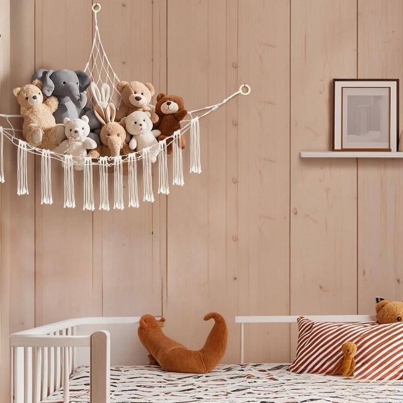 Bozenu 59 x 47 inches Stuffed Animal Hammock Corner Net, Plushie Net for Stuffed Animals Corner Large, Cotton Hammock Holder for Home, Room, Wall, Bedroom Decor (White) - Image 3