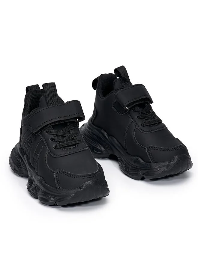 babyqlo Stylish Black School Sneakers with Tab and Velcro