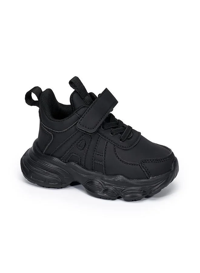 babyqlo Stylish Black School Sneakers with Tab and Velcro