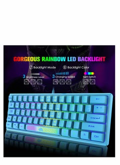 KASTWAVE لوحة مفاتيح للألعاب بنسبة 60%، صغيرة محمولة بألوان قوس قزح RGB بإضاءة خلفية مدمجة ومريحة، تصميم 62 مفتاحًا، 19 مفتاحًا، ملمس ميكانيكي مضاد للظلال، سلكي USB مقاوم للماء لأجهزة الكمبيوتر الشخصية وأجهزة الكمبيوتر المحمول التي تعمل بنظام Windows (أزرق)  - Image 3