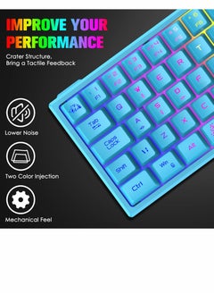 KASTWAVE لوحة مفاتيح للألعاب بنسبة 60%، صغيرة محمولة بألوان قوس قزح RGB بإضاءة خلفية مدمجة ومريحة، تصميم 62 مفتاحًا، 19 مفتاحًا، ملمس ميكانيكي مضاد للظلال، سلكي USB مقاوم للماء لأجهزة الكمبيوتر الشخصية وأجهزة الكمبيوتر المحمول التي تعمل بنظام Windows (أزرق)  - Image 2