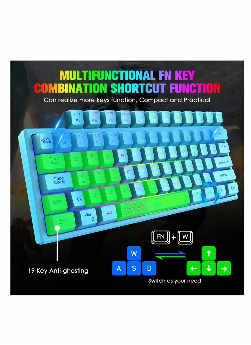 KASTWAVE - لوحة مفاتيح للألعاب بنسبة 60%، صغيرة محمولة بألوان قوس قزح RGB بإضاءة خلفية مدمجة ومريحة، تصميم 62 مفتاحًا، 19 مفتاحًا، ملمس ميكانيكي مضاد للظلال، سلكي USB مقاوم للماء لأجهزة الكمبيوتر الشخصية وأجهزة الكمبيوتر المحمول التي تعمل بنظام Windows (أزرق) - Image 1