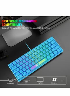 KASTWAVE لوحة مفاتيح للألعاب بنسبة 60%، صغيرة محمولة بألوان قوس قزح RGB بإضاءة خلفية مدمجة ومريحة، تصميم 62 مفتاحًا، 19 مفتاحًا، ملمس ميكانيكي مضاد للظلال، سلكي USB مقاوم للماء لأجهزة الكمبيوتر الشخصية وأجهزة الكمبيوتر المحمول التي تعمل بنظام Windows (أزرق)  - Image 5