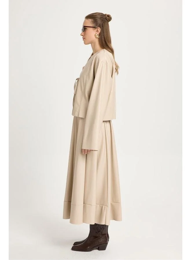 mina aise Stone Leather Front-Tying Short Jacket Kimono 30023.