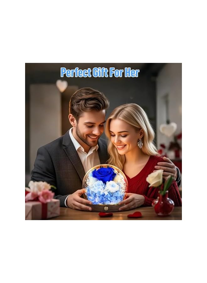 The Bros Preserved Roses in Glass Dome with LED Light - Long Lasting Real Flowers, Forever Flowers for Special Moments, Flowers Roses for Valentines Day Gifts, Mothers Day, Birthday Gifts for Women，Blue - Image 5