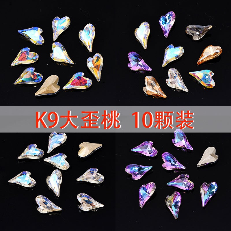 9X 14Mm 10 Nail Art High-Grade Crooked Peach Heart Magic Shaped Diamond Love Nail Jewelry Diy Nail Jewelry - Image 2