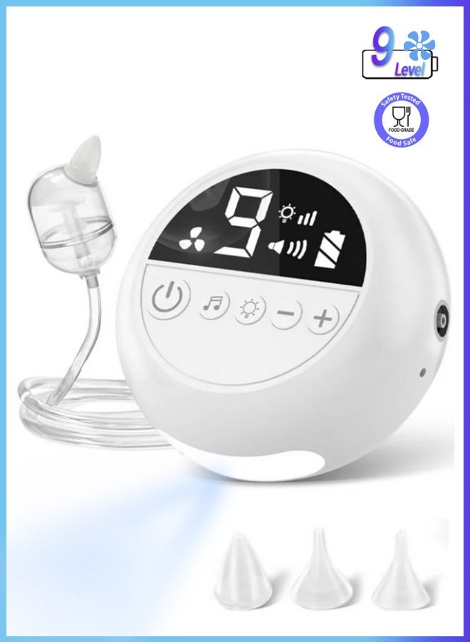 Baby Nasal Aspirator, Baby Nasal Aspirator Electric Nasal Cleaner, 3 Levels Of Suction, 3 Sizes Of Silicone Heads, With Music Soothing Function, Rechargeable - White, Newborn Baby Gift, Baby Shower Gift, Baby Essentials, Baby Healthcare, Nasal Congestion Relief, Baby Nose Cleaner - Image 1
