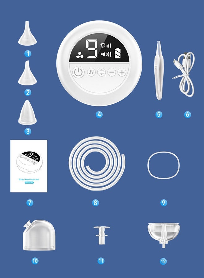 شفاط أنف للأطفال الرضع مع 9 مستويات شفط، شفاط أنف قابل لإعادة الشحن بثلاثة أحجام من رؤوس السيليكون، شفاط أنف عالي الجودة مع إضاءة ليلية، تهويدات مهدئة، مزيل للمخاط للأطفال الرضع - Image 4
