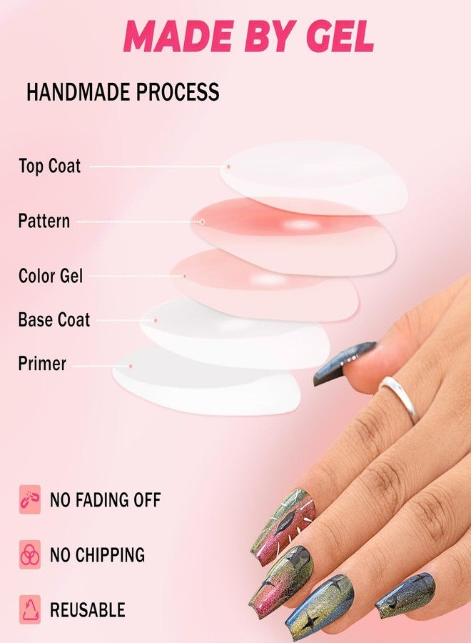 Sethexy Pink Rhinestone Handmade Press on Nail Medium Coffin False Nail with Design Acrylic Gradient Natural Glossy Fake Nails Salon Durable Nails for Women and Girls 10PCS(F) - Image 5