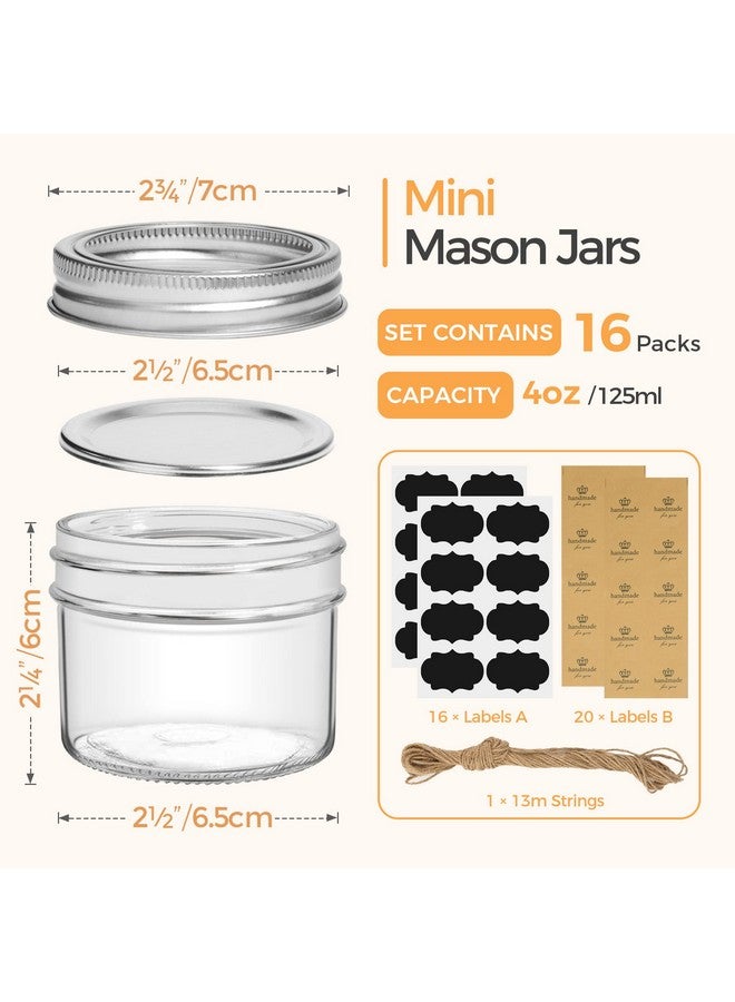 ComSaf ComSaf Mini Mason Jars 4oz - 16 Pack, Regular Mouth Mason Jar with Lids and Seal Bands, Small Glass Canning Jar for Spice, Jam, Honey, Jelly, Dessert, Shower Wedding Favors, DIY Candles Decor  - Image 2