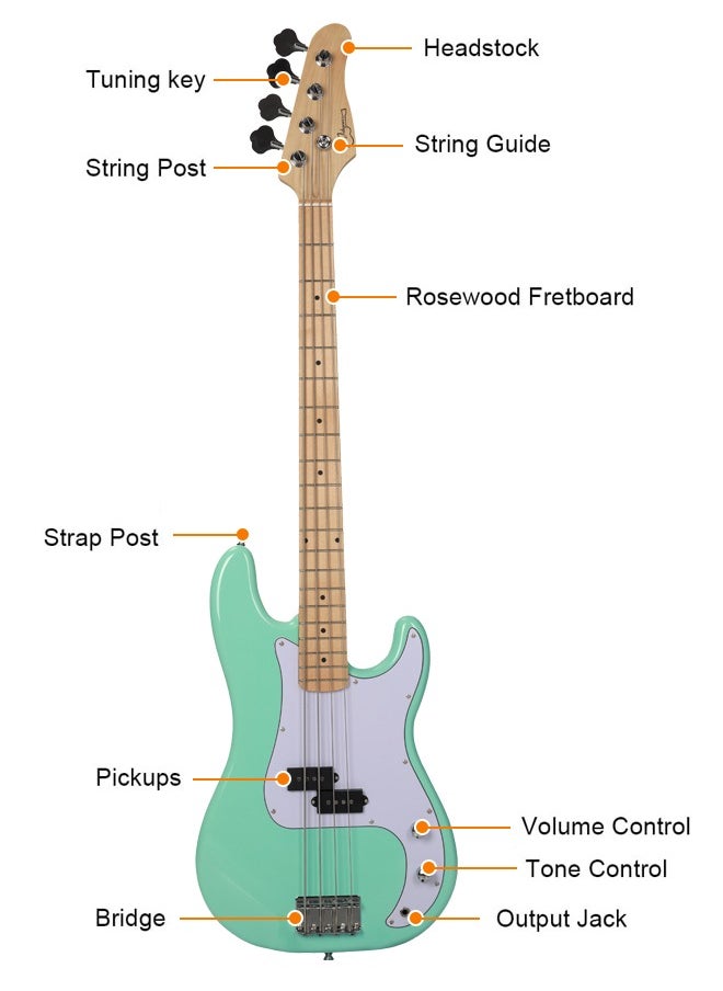 Jidyous - Electric Bass Guitar Full Size 4 String with Bass Bag,Strings,Tuner,Strap,Picks and Amp Cord,Green - Image 1