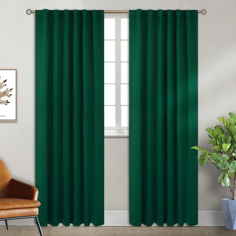 BGment Rod Pocket and Back Tab Blackout Curtains for Bedroom  Thermal Insulated Room Darkening Curtains for Living Room 2 Window Curtain Panels 52 x 84 Inch Emerald