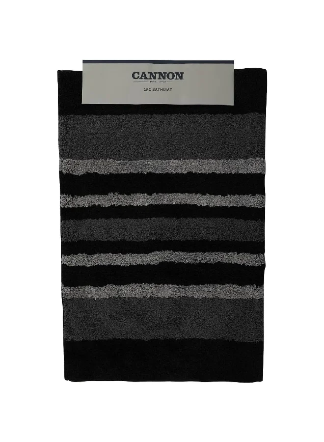 Cannon Polyester and Rubber Striped Non Slip Bath Mat Black and Grey 60 x 90 cm CN BM60X90ST