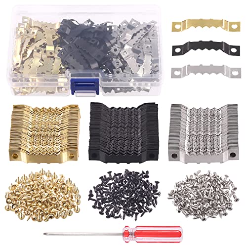 Swpeet 540Pcs Sawtooth Picture Frame Hanging Hangers Double Hole with Screws and Screwdriver for Home Decoration Creative Picture Frame Hanging Mixed Color - Image 1