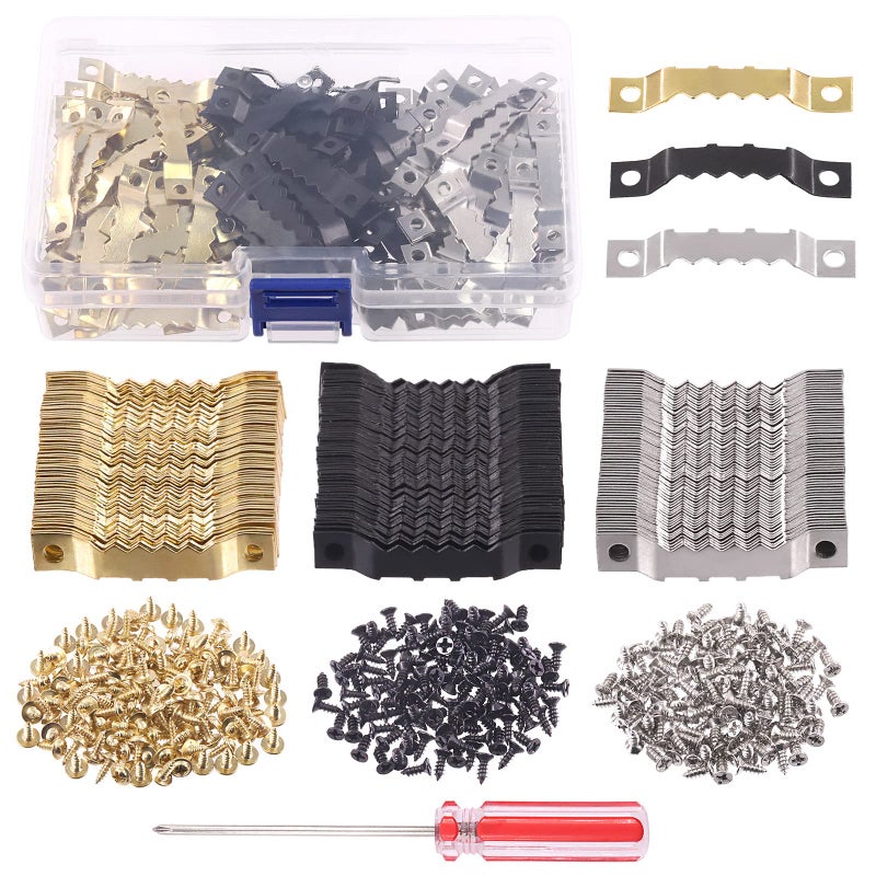Swpeet 540Pcs Sawtooth Picture Frame Hanging Hangers Double Hole with Screws and Screwdriver for Home Decoration Creative Picture Frame Hanging Mixed Color - Image 2