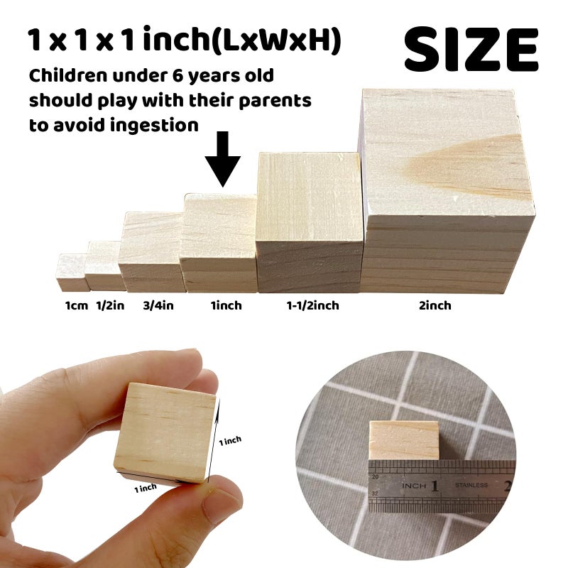 MUXGOA Unfinished Wooden Cubes,Pack of 50 Wood Blocks for Crafting,1 Inch Wood Square Blocks for Crafts Making & DIY Projects & Decor - Image 2